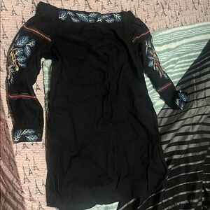Black Embroidered Dress with Floral Sleeves BRAND NEW SIZE MEDIUM